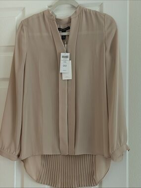 Beige Pleated-Back Blouse